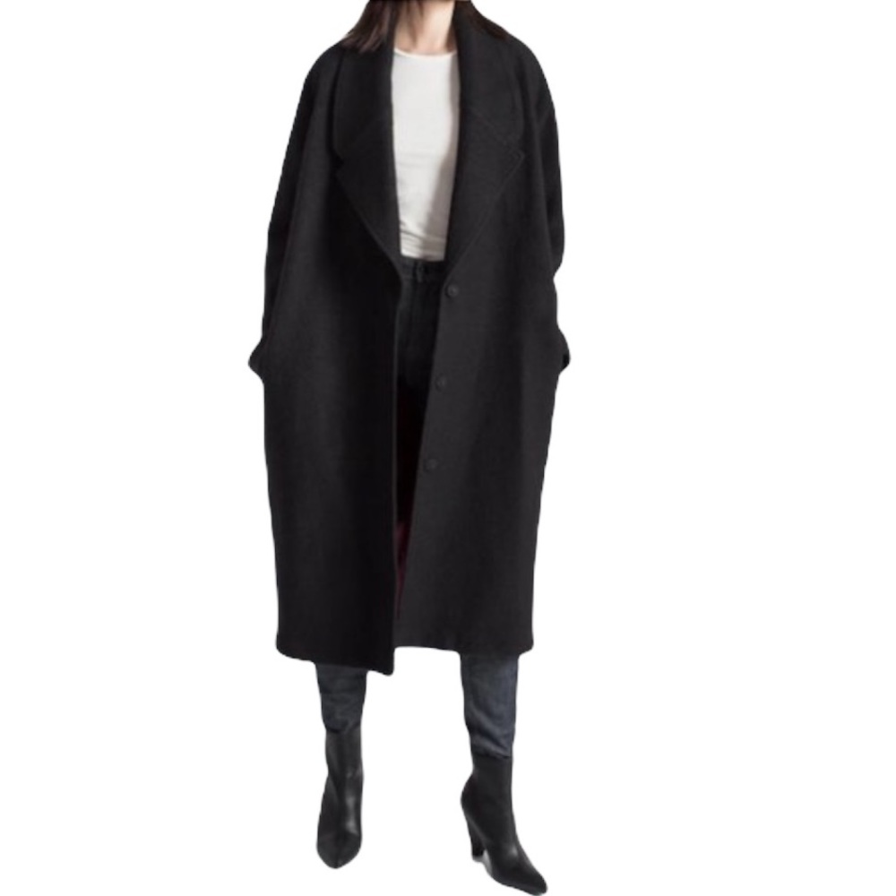 Marcellamoda Elizabeth Wool Long Black Oversized Coat L